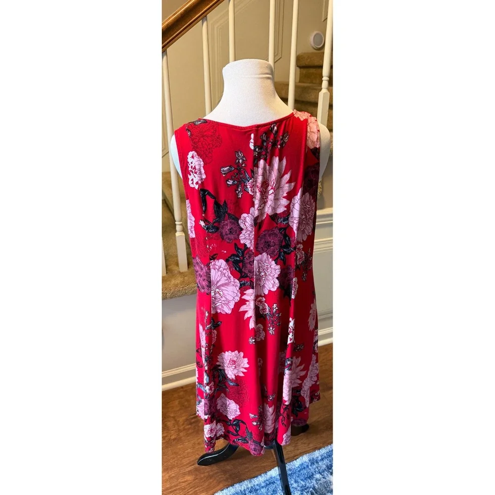 Premise Womens Red Floral Sleeveless V-Neck A-Line Knit Dress Large L/G - Picture 6 of 7